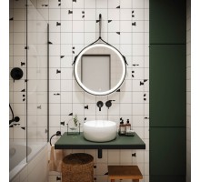 Зеркало для ванной комнаты  SANCOS Dames D650 с подсветкой , ремень из натуральной черной кожи