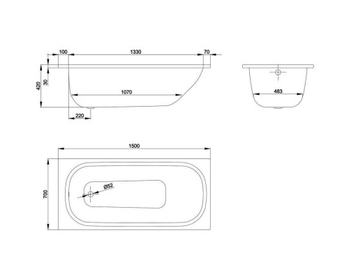 Ванна стальная Bette Form 150x70 с шумоизоляцией
